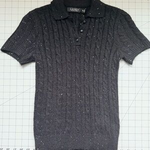 Lauren Ralph Lauren Black Cable Knit Button Down Shirt